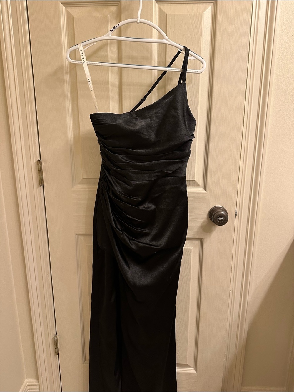 Azazie Black One-Shoulder Ruched Evening Gown